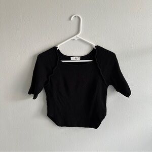 Black Ribbed Top with Seam Detail